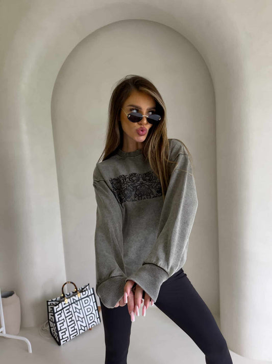 Sweatshirt KORONKA - khaki- abgewaschenes Stil