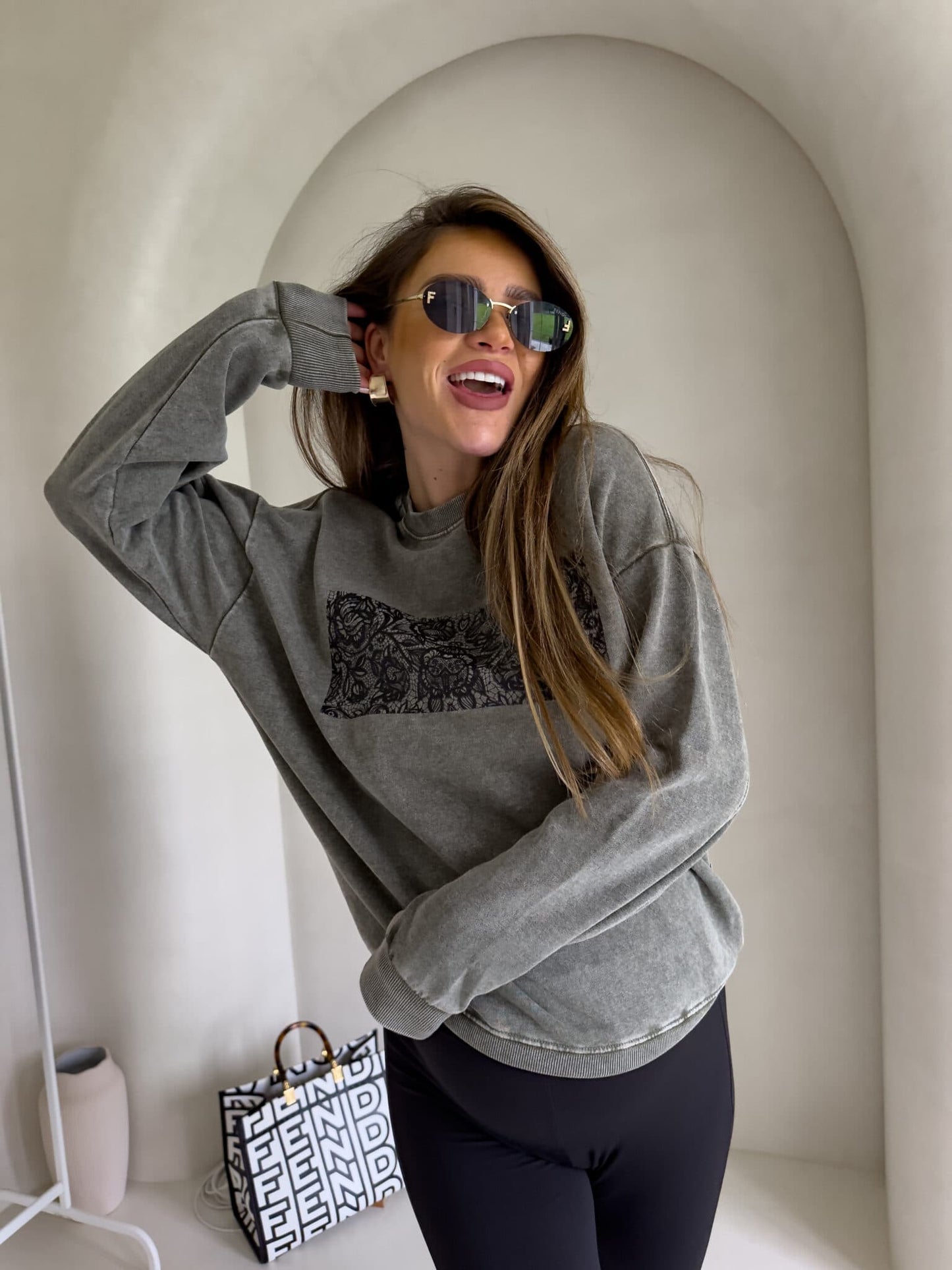 Sweatshirt KORONKA - khaki- abgewaschenes Stil