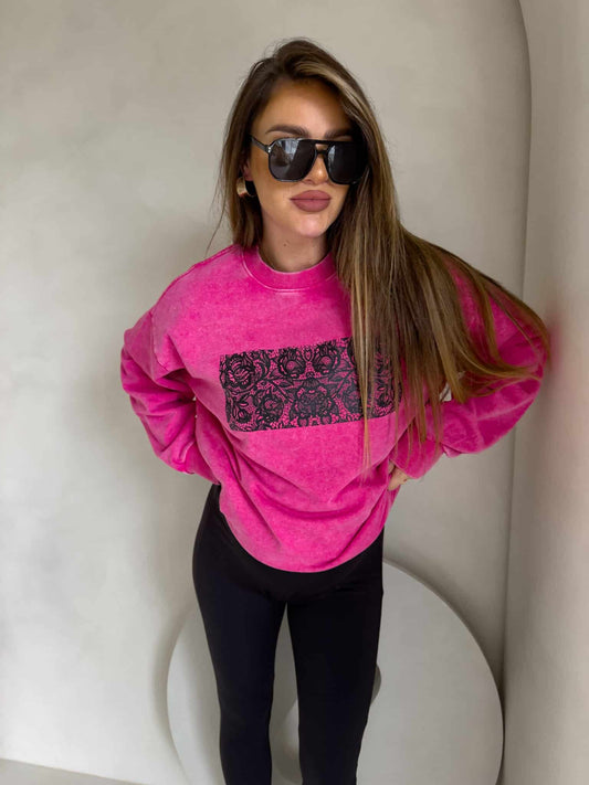 Sweatshirt KORONKA - Rosa - angewachsenes Stil