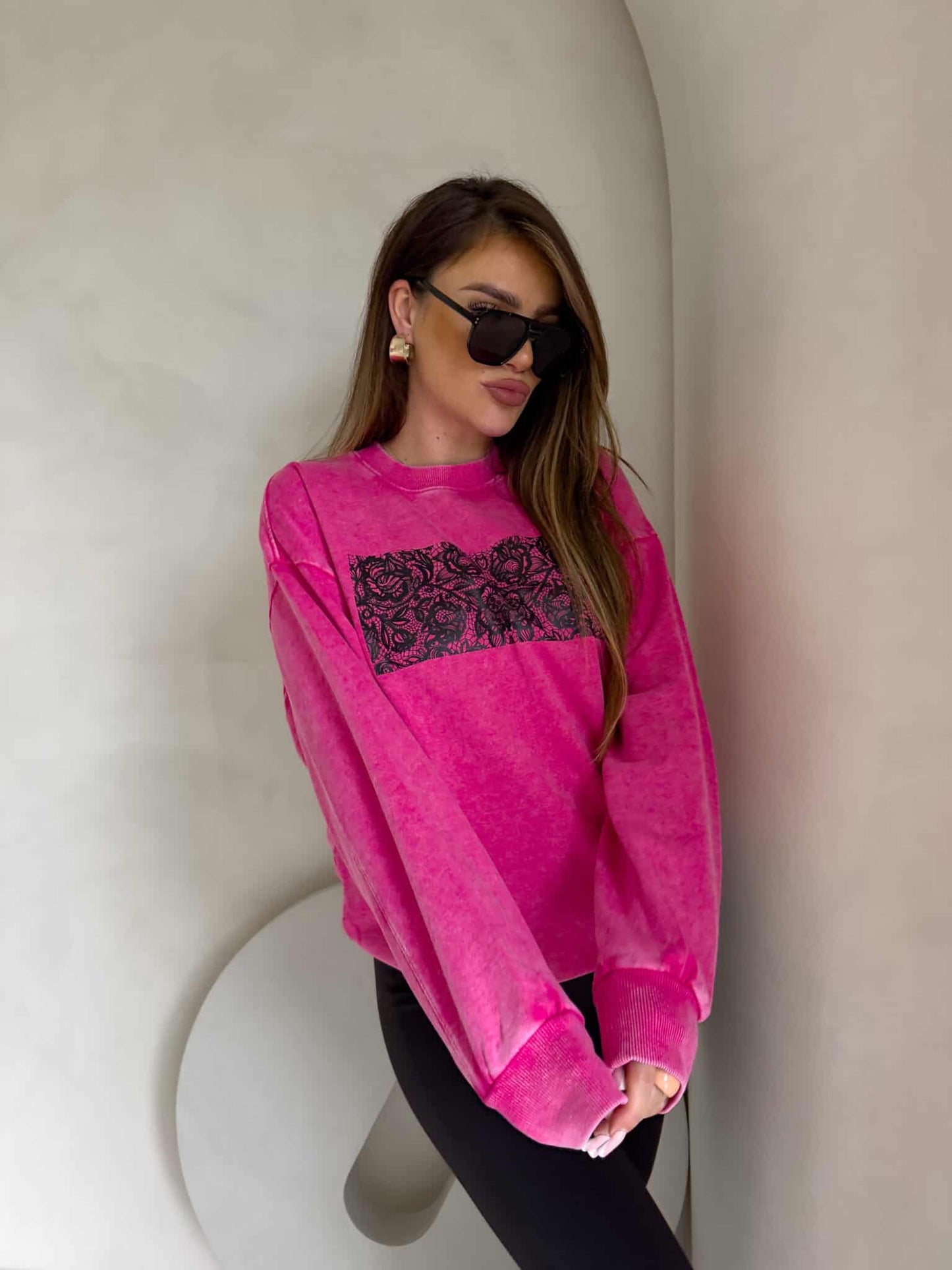 Sweatshirt KORONKA - Rosa - angewachsenes Stil