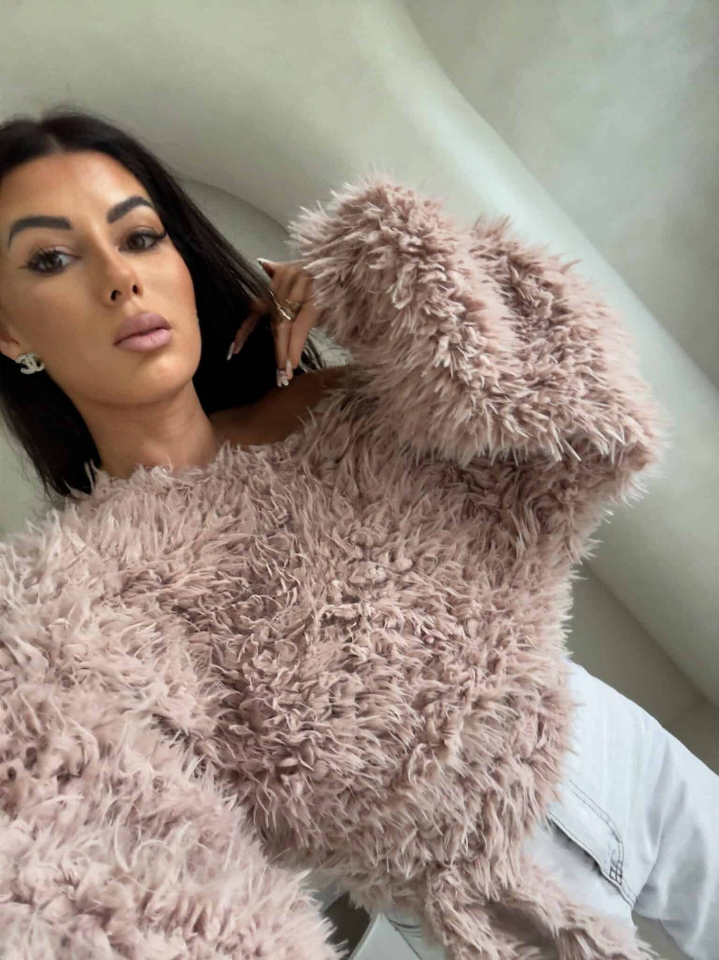 Jacke KAIRA SHAGGY – hellbeige