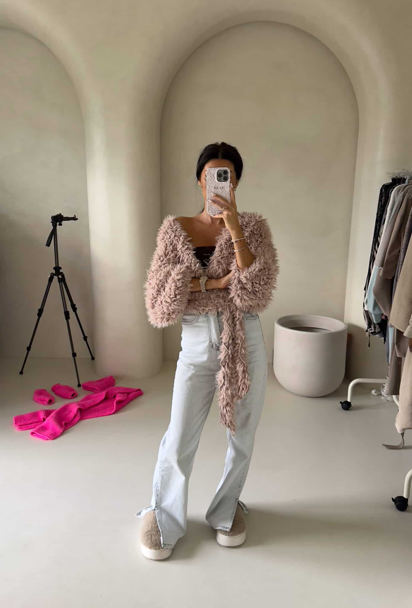 Jacke KAIRA SHAGGY – hellbeige