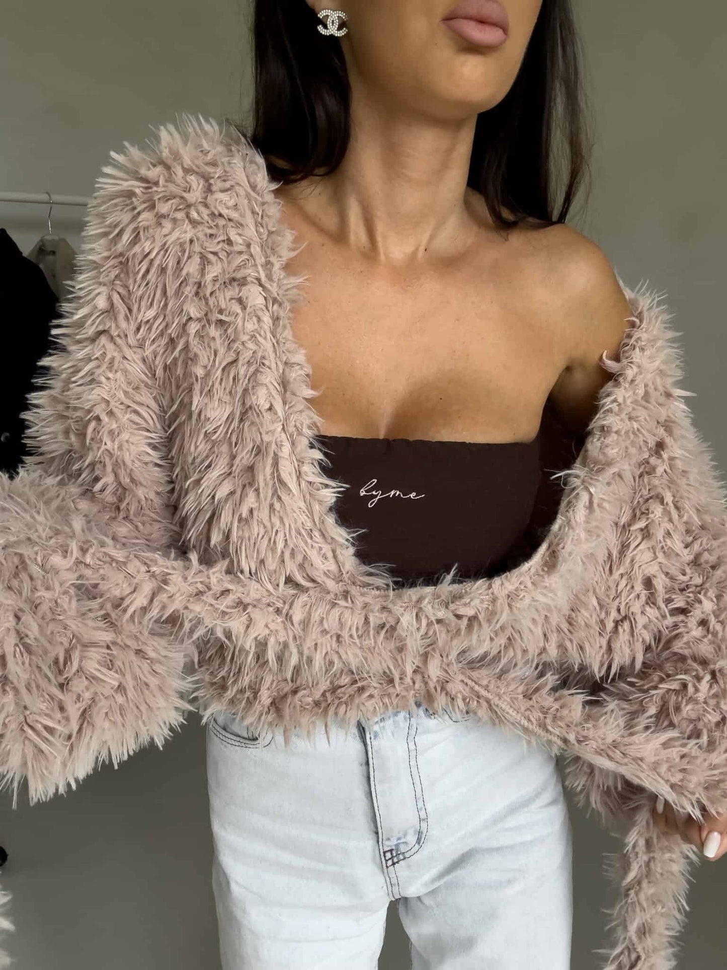 Jacke KAIRA SHAGGY – hellbeige