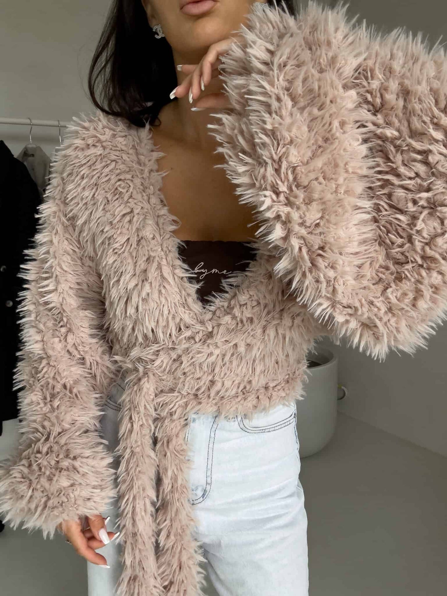 Jacke KAIRA SHAGGY – hellbeige