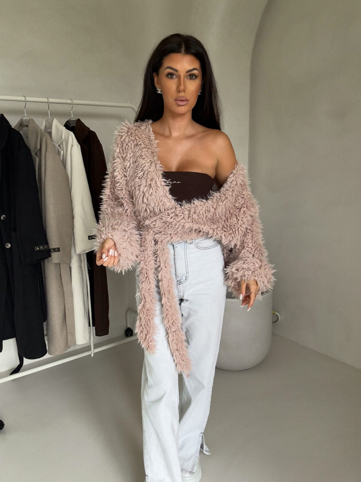 Jacke KAIRA SHAGGY – hellbeige
