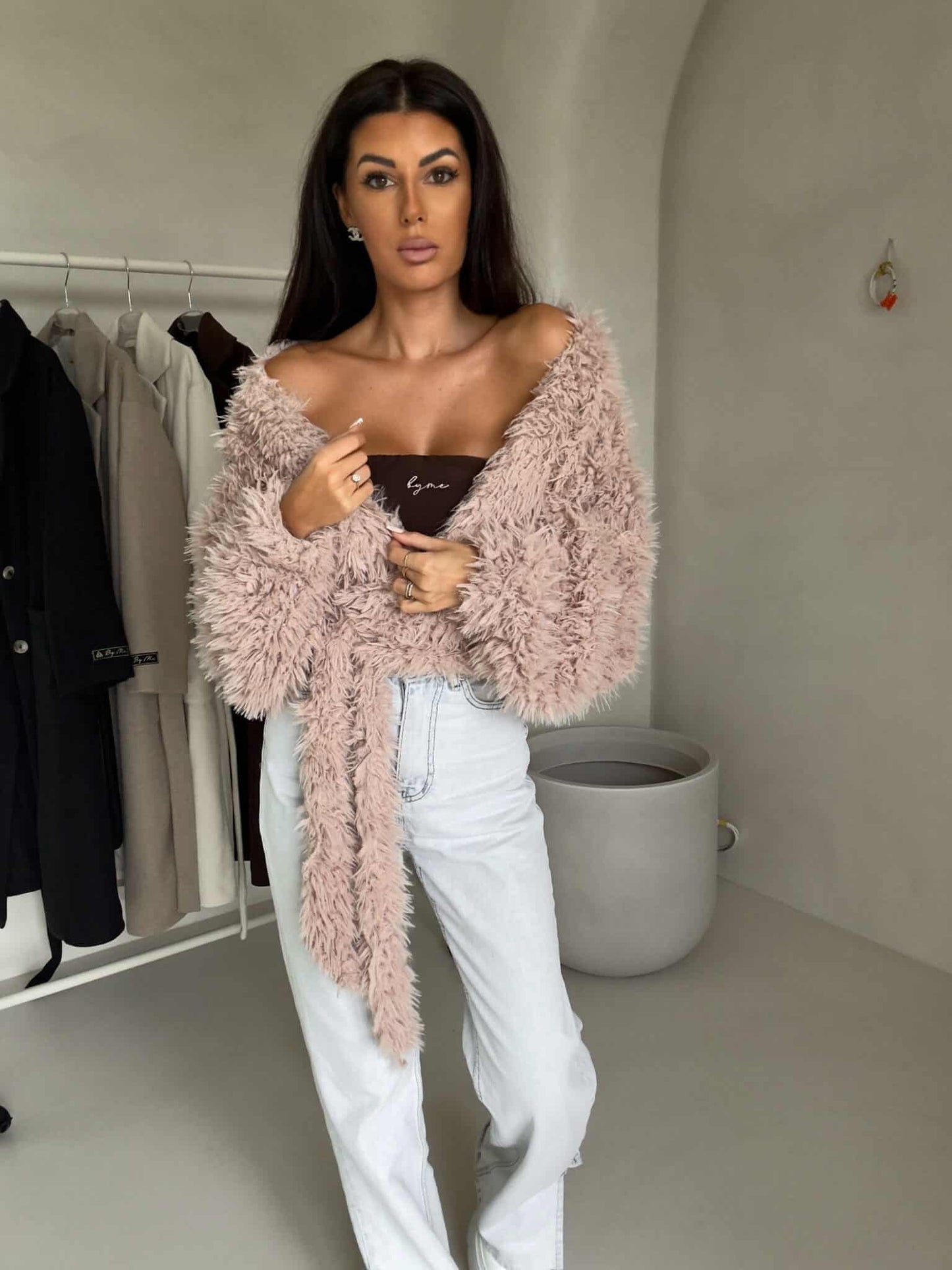 Jacke KAIRA SHAGGY – hellbeige