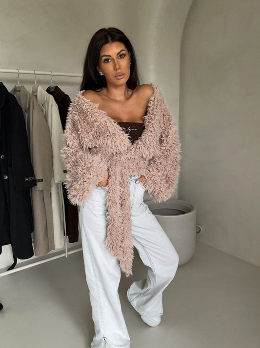 Jacke KAIRA SHAGGY – hellbeige