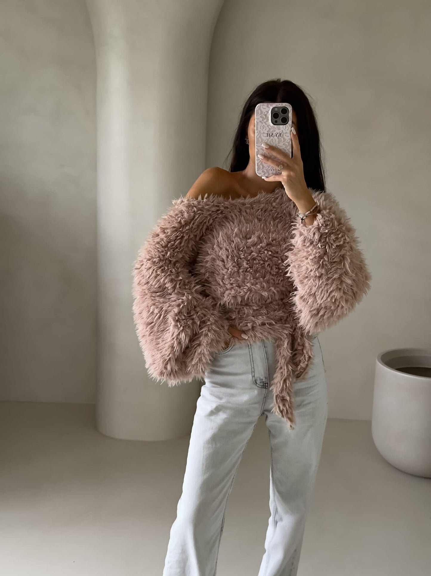 Jacke KAIRA SHAGGY – hellbeige