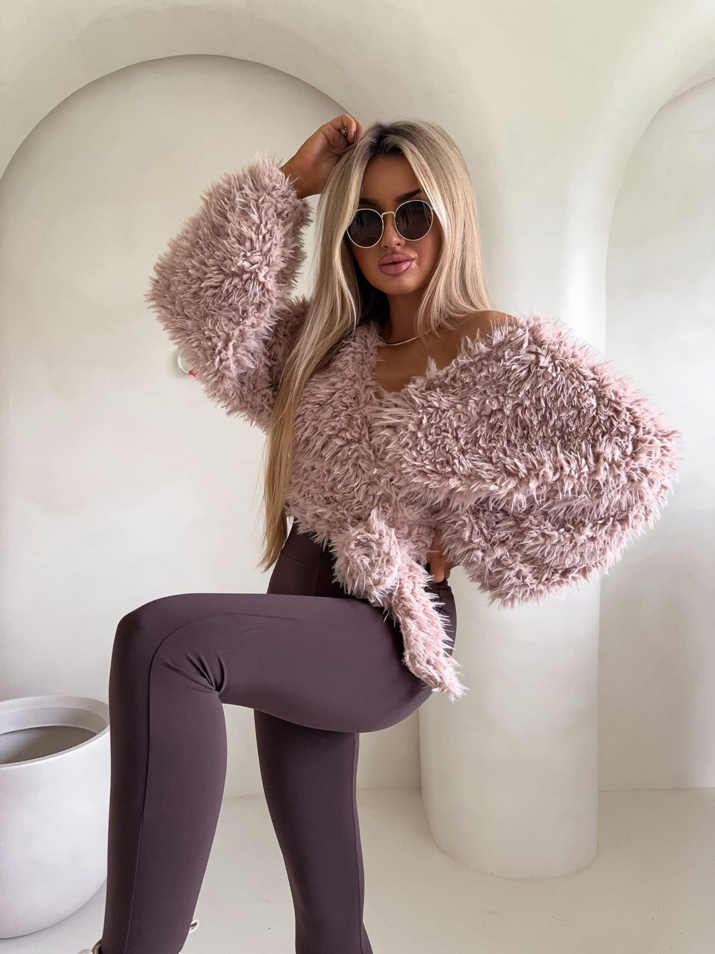 Jacke KAIRA SHAGGY – hellbeige
