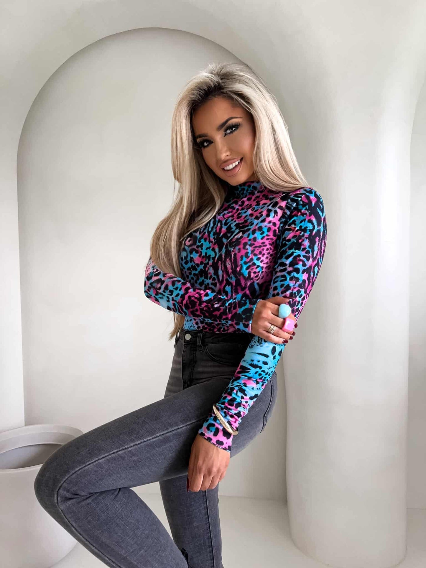 Damenbluse SKIN print Panther – lazur
