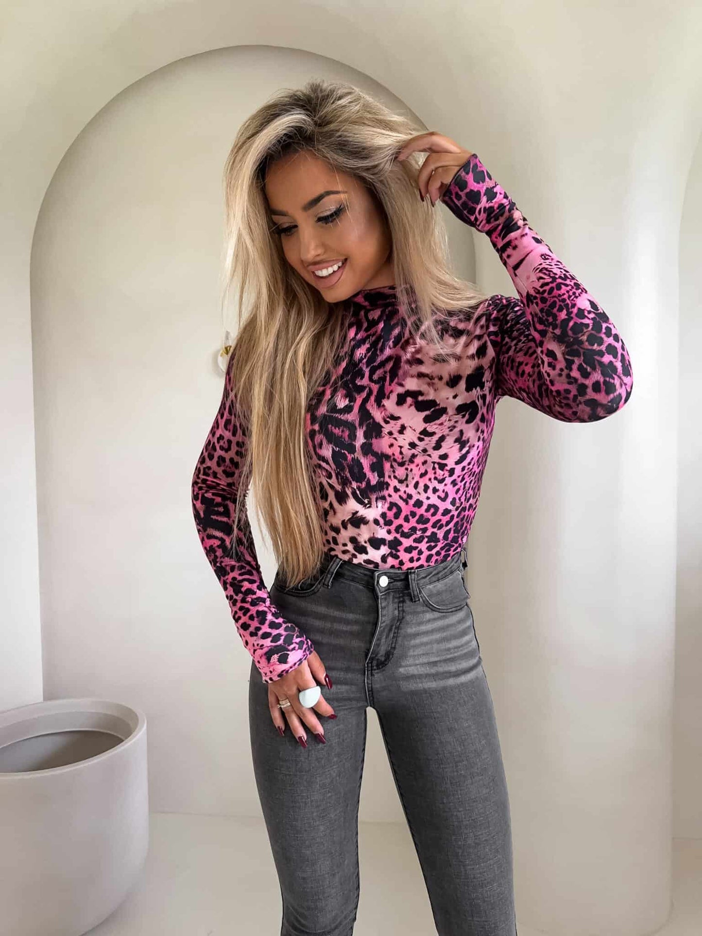 Damenbluse SKIN print Panther – pink