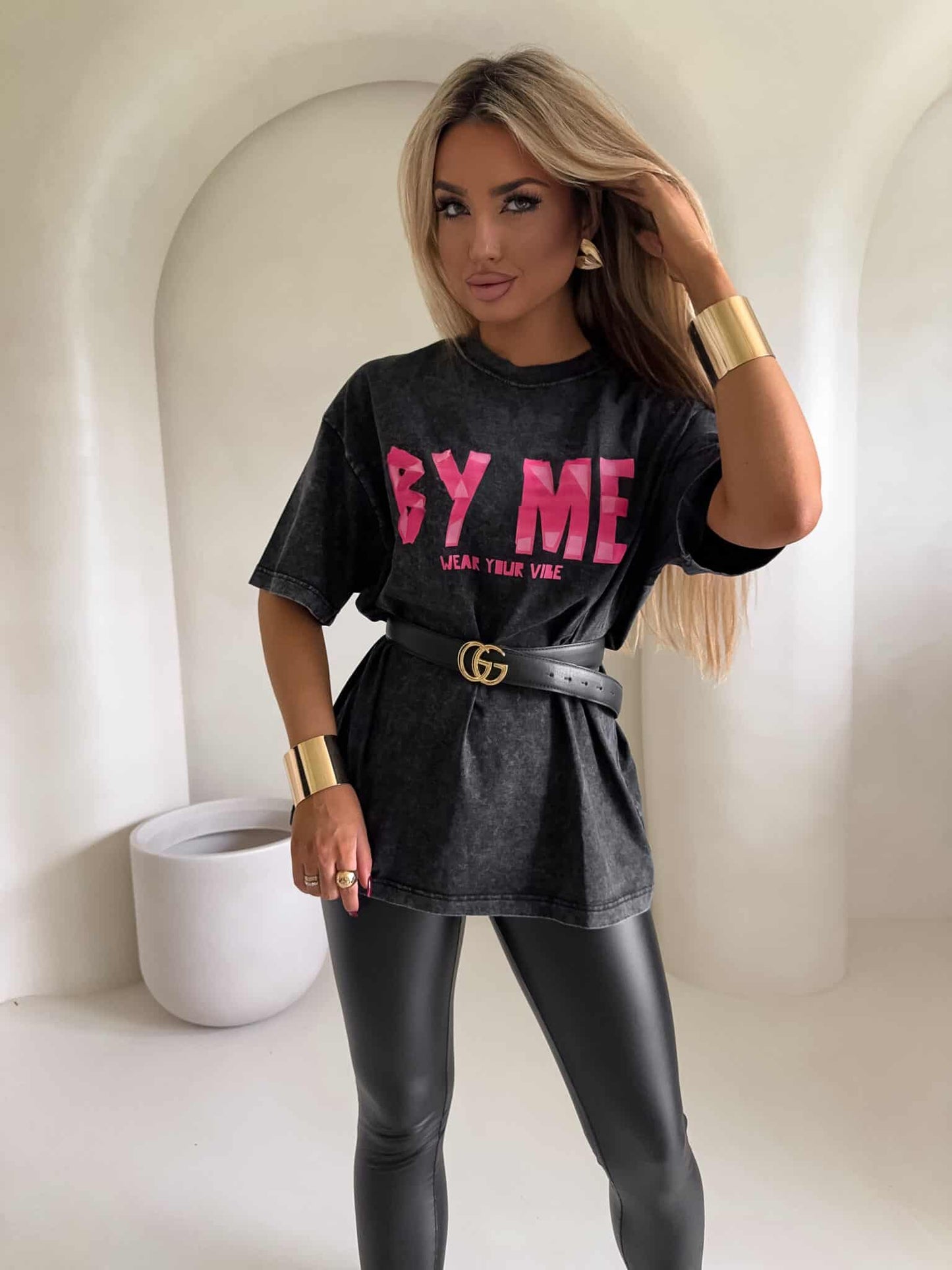 T-shirt BALEN - schwarz- abgewaschenes- Stil