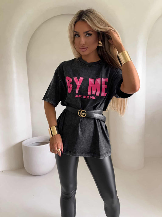 T-shirt BALEN - schwarz- abgewaschenes- Stil