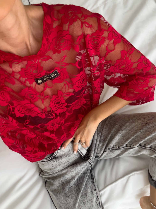 Damenbluse MARMARIS II Spitze new - rot