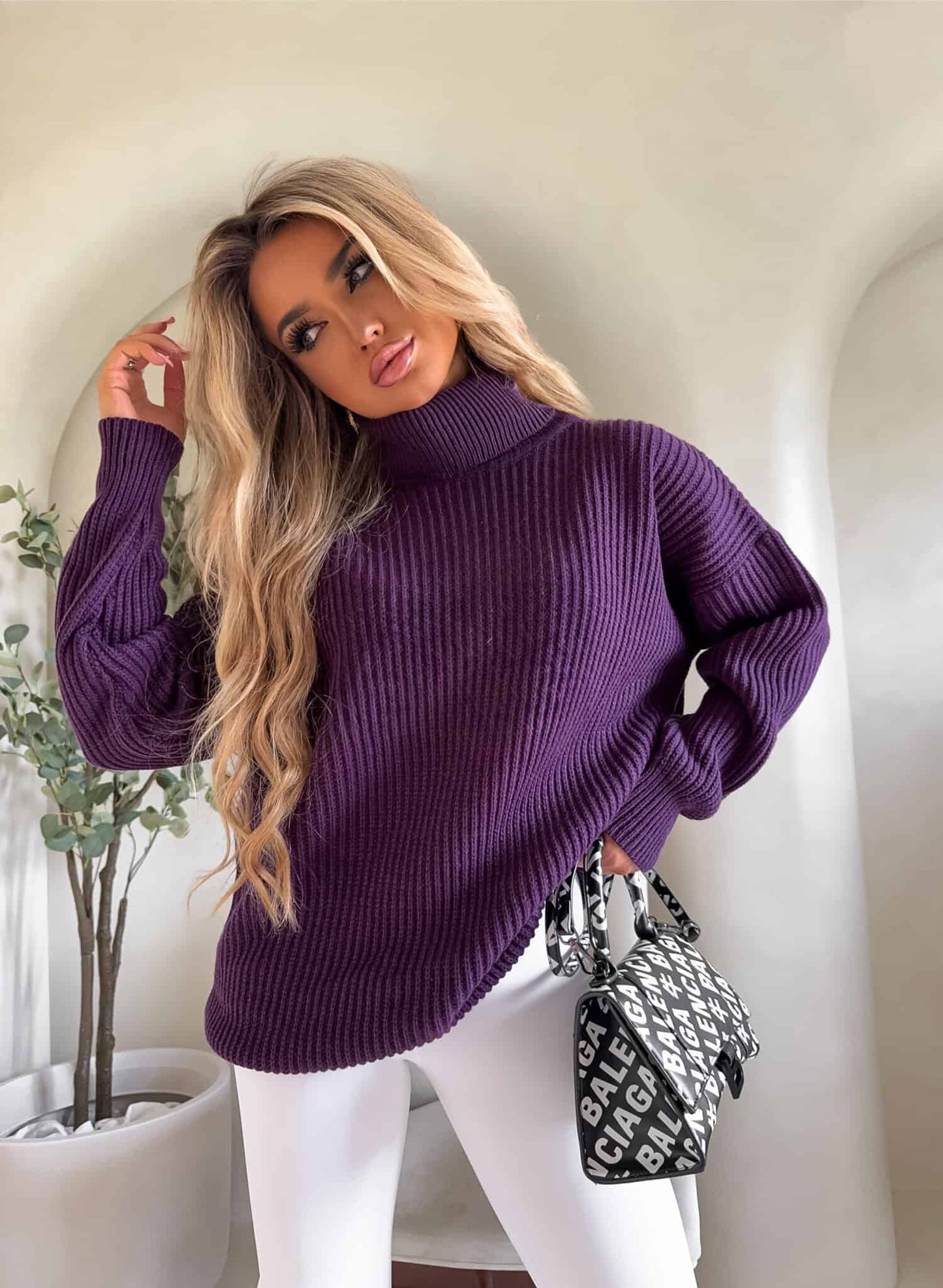 Rollkragenpullover LAVER - Pflaume