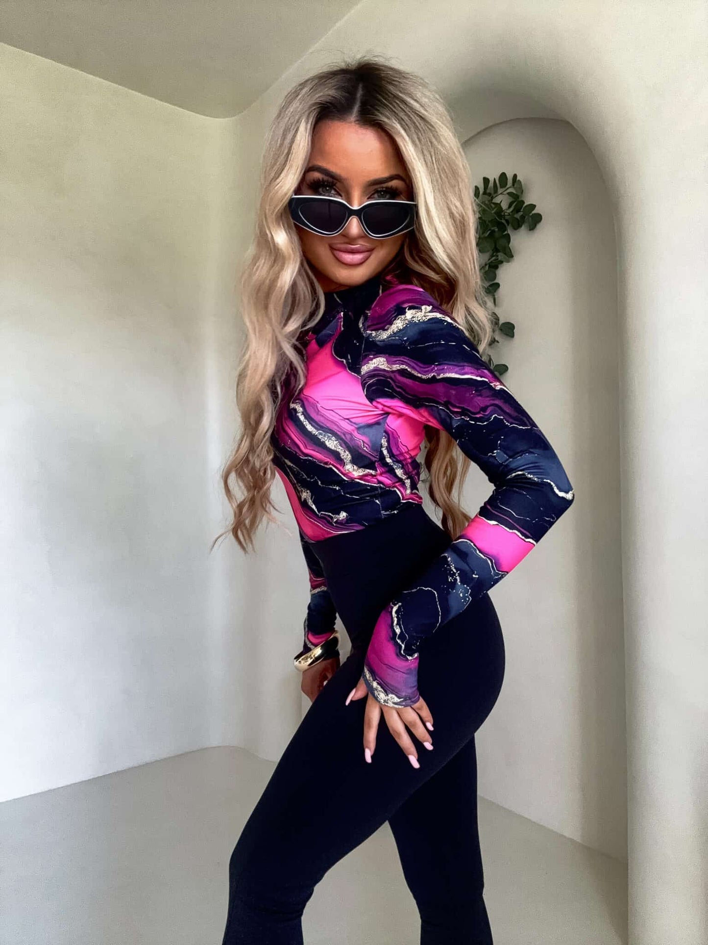 Damenbluse SKIN MARMUREK – schwarz- pink