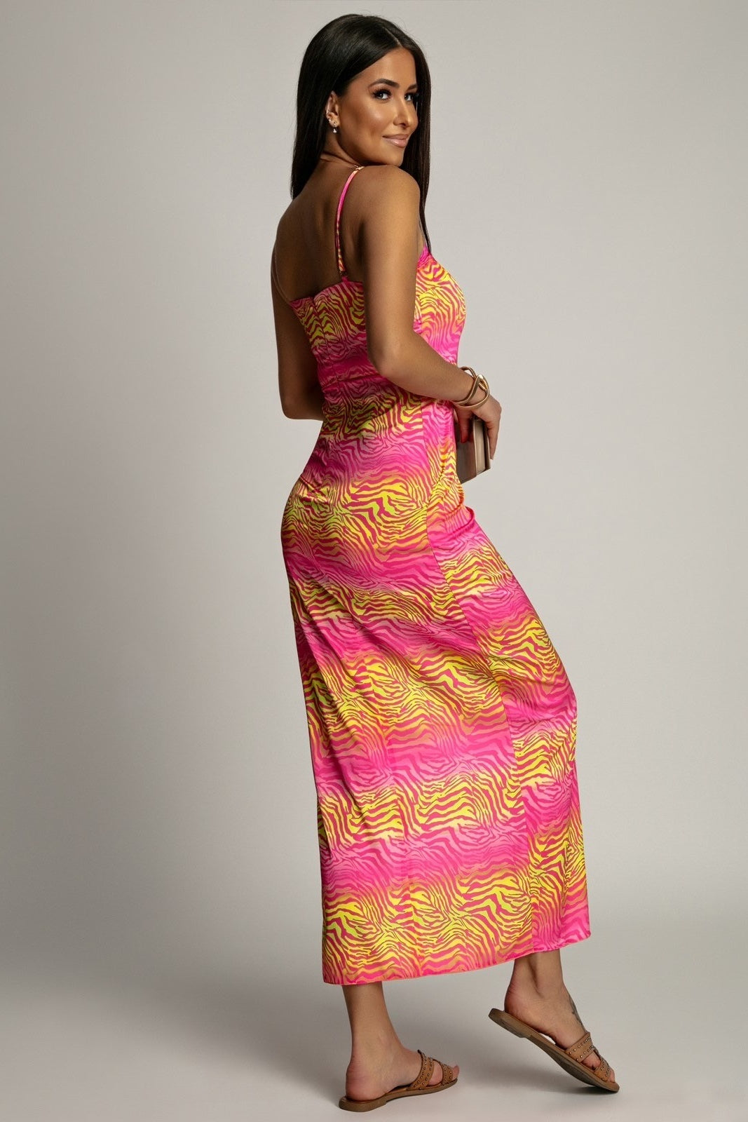 Satin- Kleid - Rosa/ Zebra