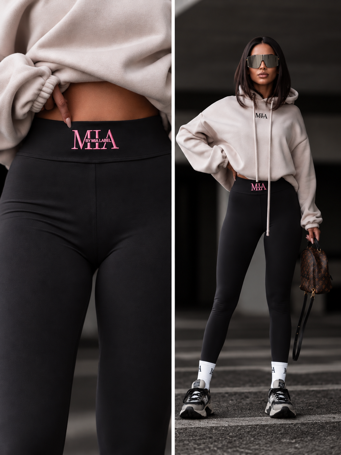 Leggings By Mia The Label Schwarz- Rosa