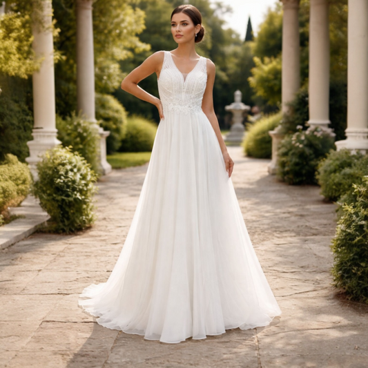 Brautkleid mit Glitzer und Steine am Oberteil Größe 42