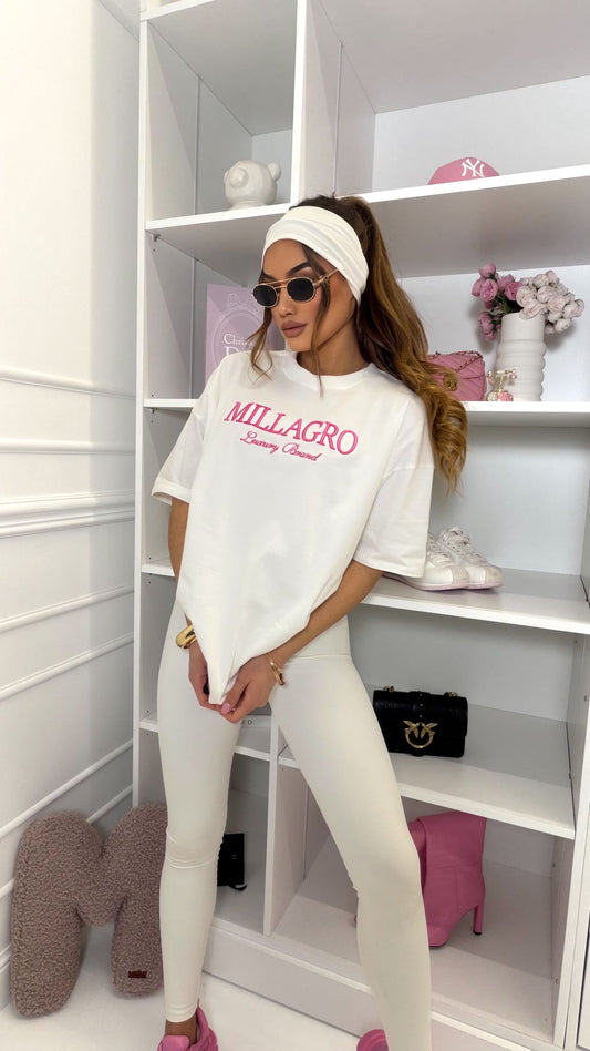 T- Shirt Millagro Luxury Brand | Weiß- Pink