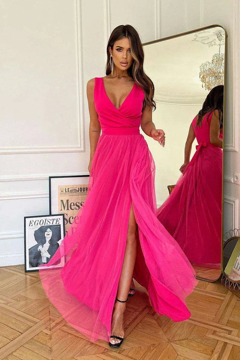 Langes Kleid Neon Pink