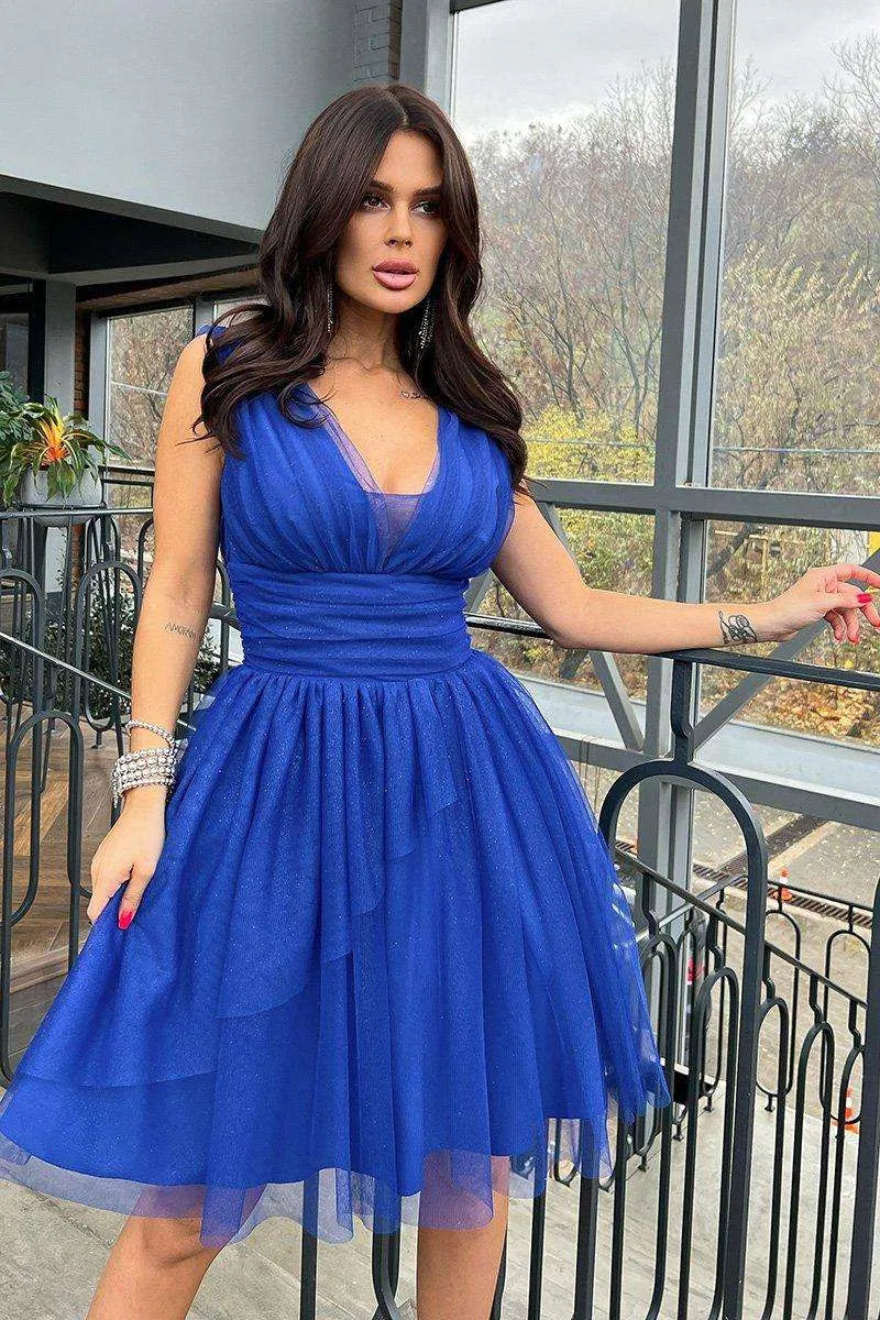 Kurzes Kleid aus Glitzernden Stoff Marineblau