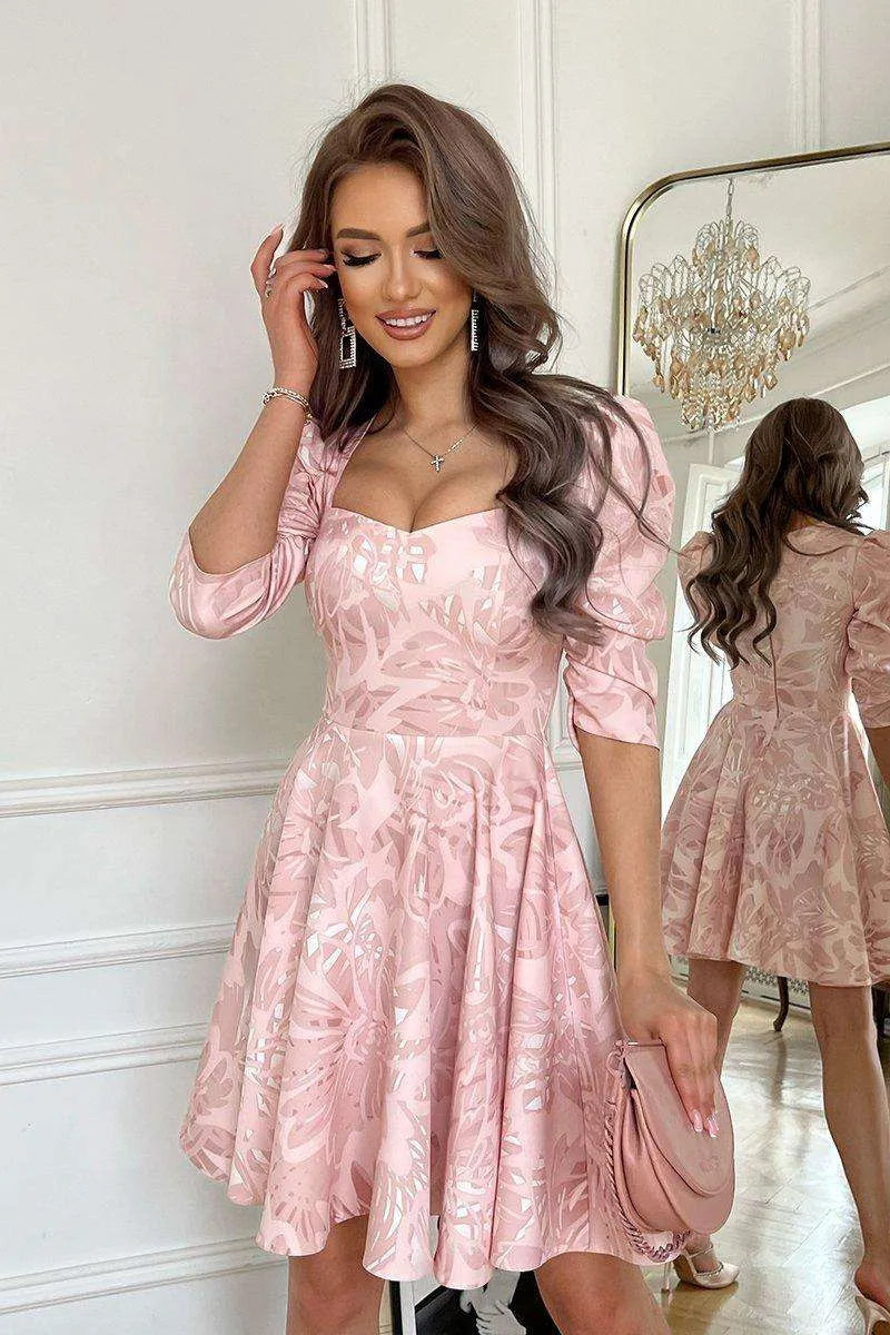 Kurzes Kleid mit Puffärmeln Rose Gold