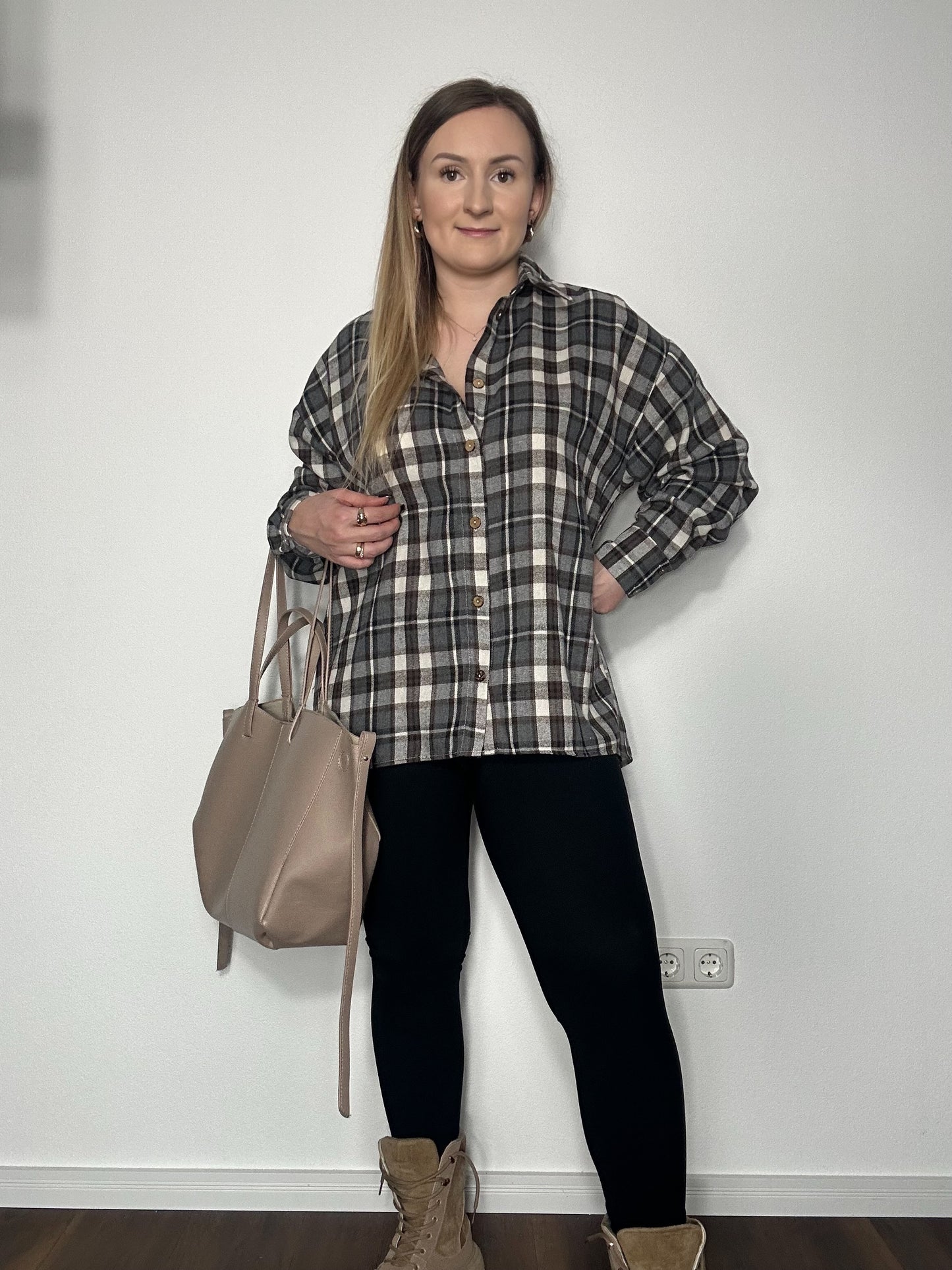 Damenbluse Karo Grau- schwarz