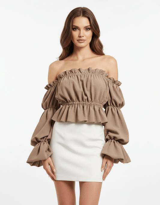 Off- Schoulder Damenbluse Lalu cappuccino