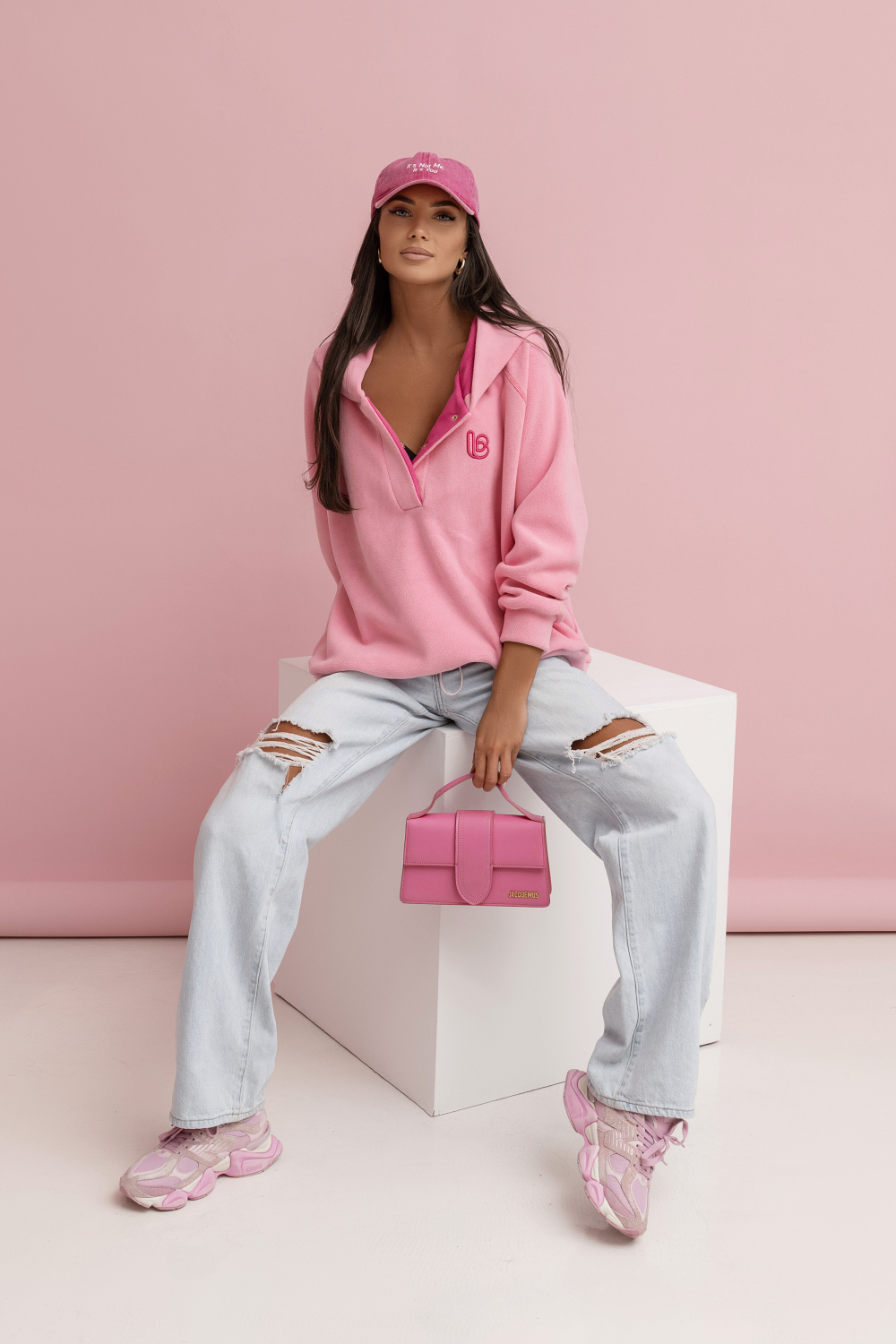 Fleece- Sweatshirt mit Kapuze | Pink