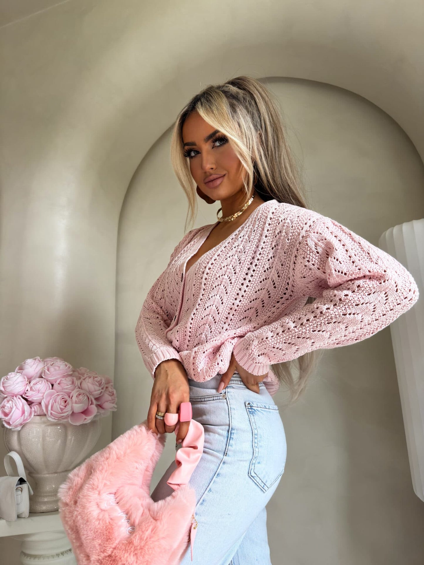 Strickjacke Strickpullover WOOD BY ME Altrosa