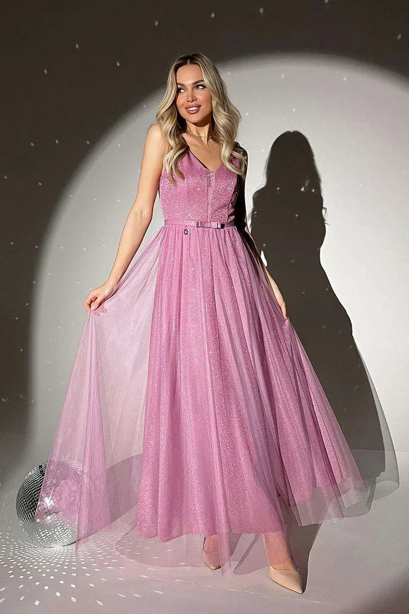 Langes Abendkleid Rosa Glitzer Größe 36