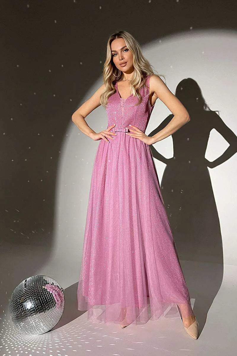 Langes Abendkleid Rosa Glitzer Größe 36