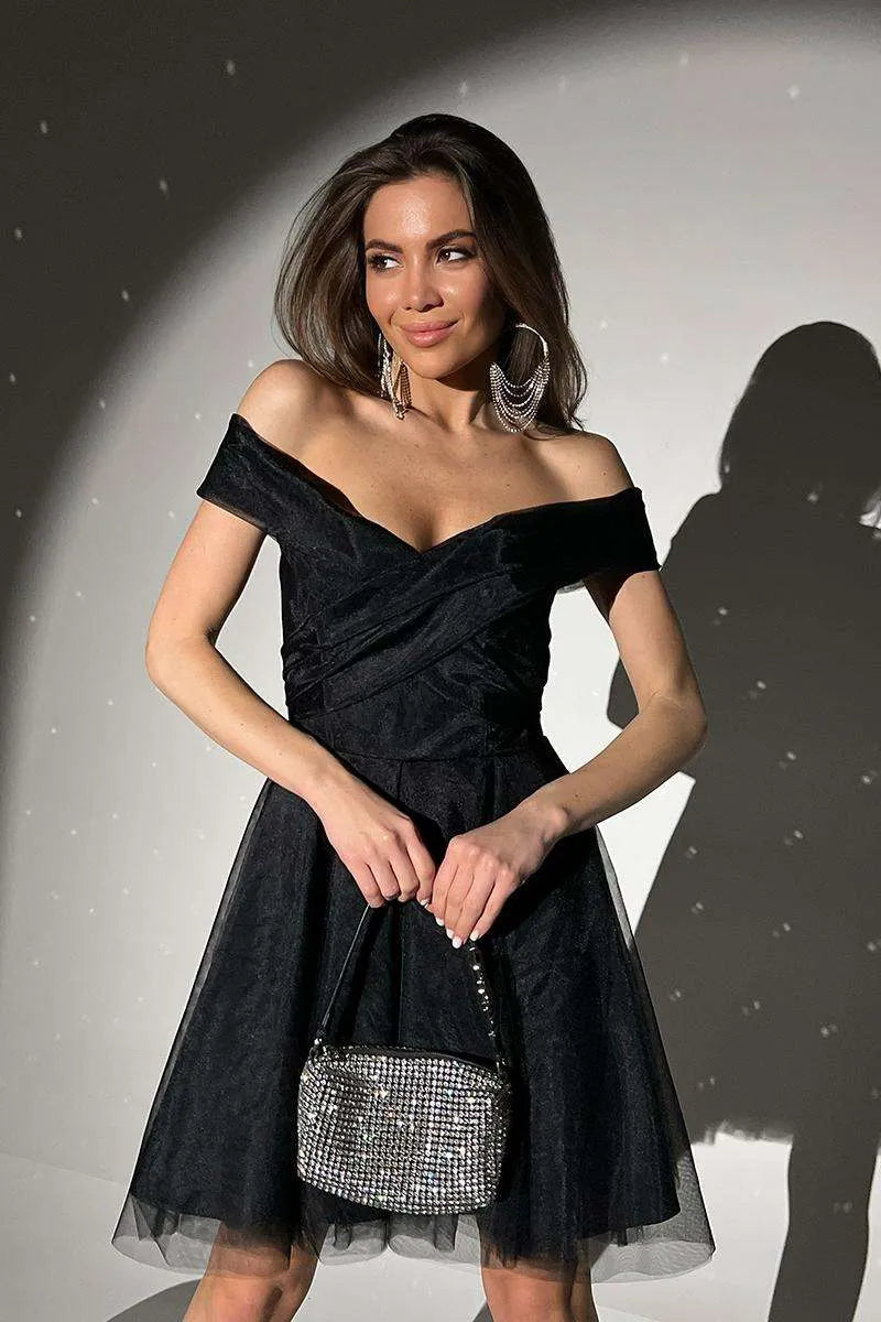 Abendkleid Off- Shoulder  Schwarz Größe 40