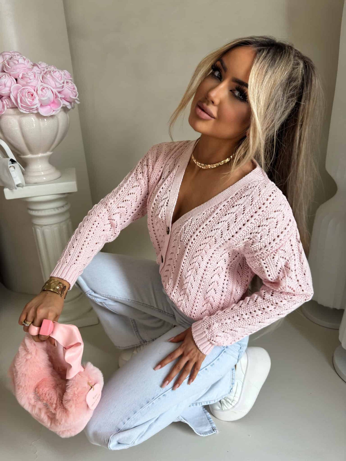 Strickjacke Strickpullover WOOD BY ME Altrosa