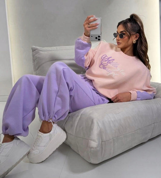 Sportanzug Damen Set Bali Millagro | Lila- Beige