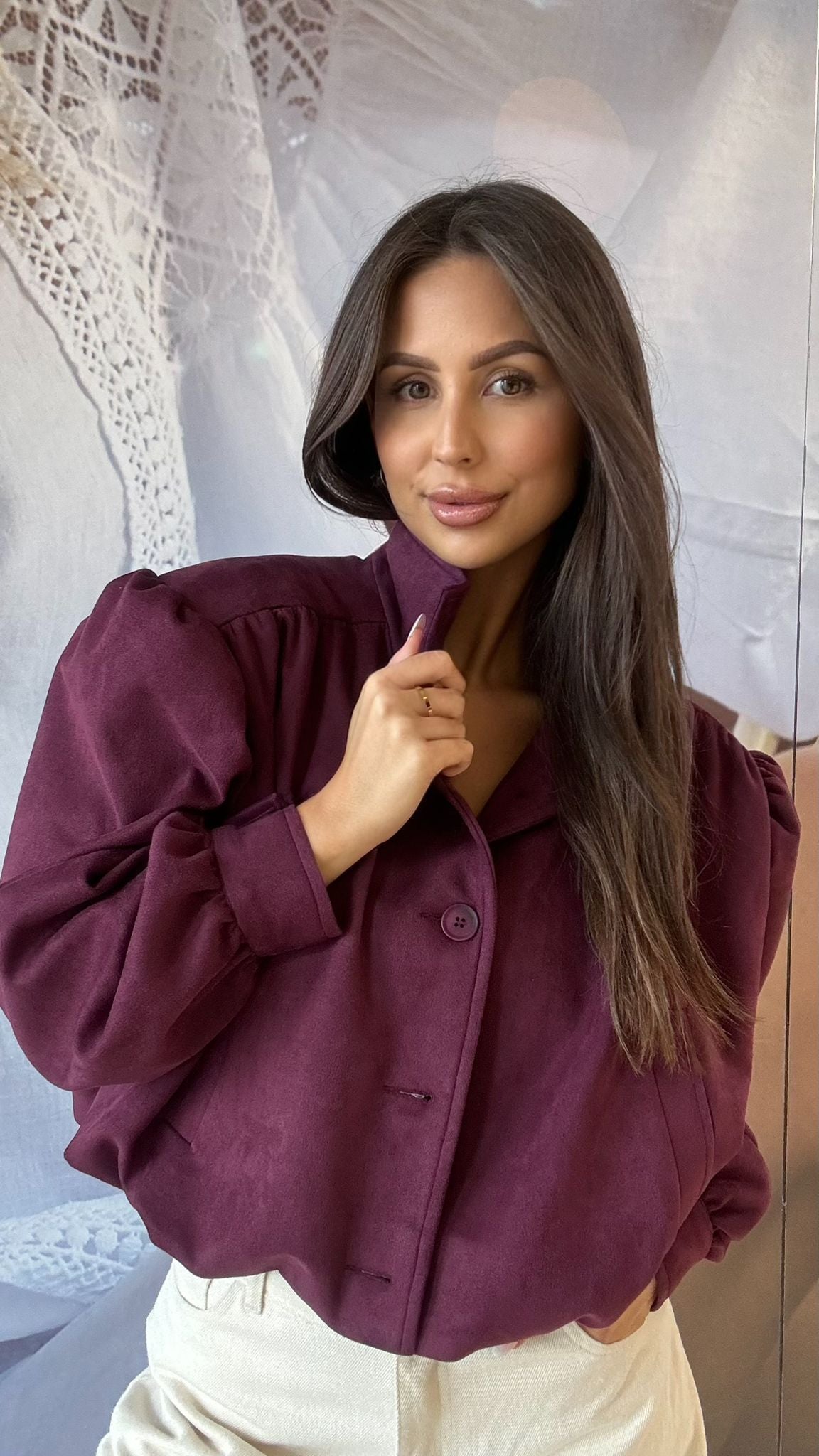 Bomberjacke Wildleder Bordeaux
