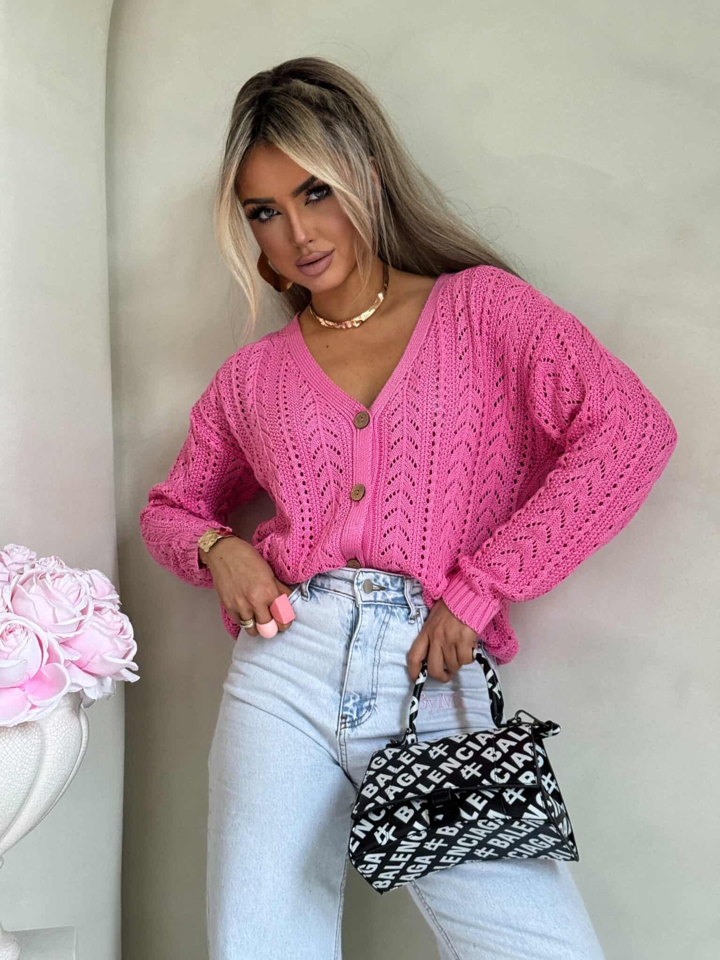 Strickjacke Strickpullover WOOD BY ME Pink