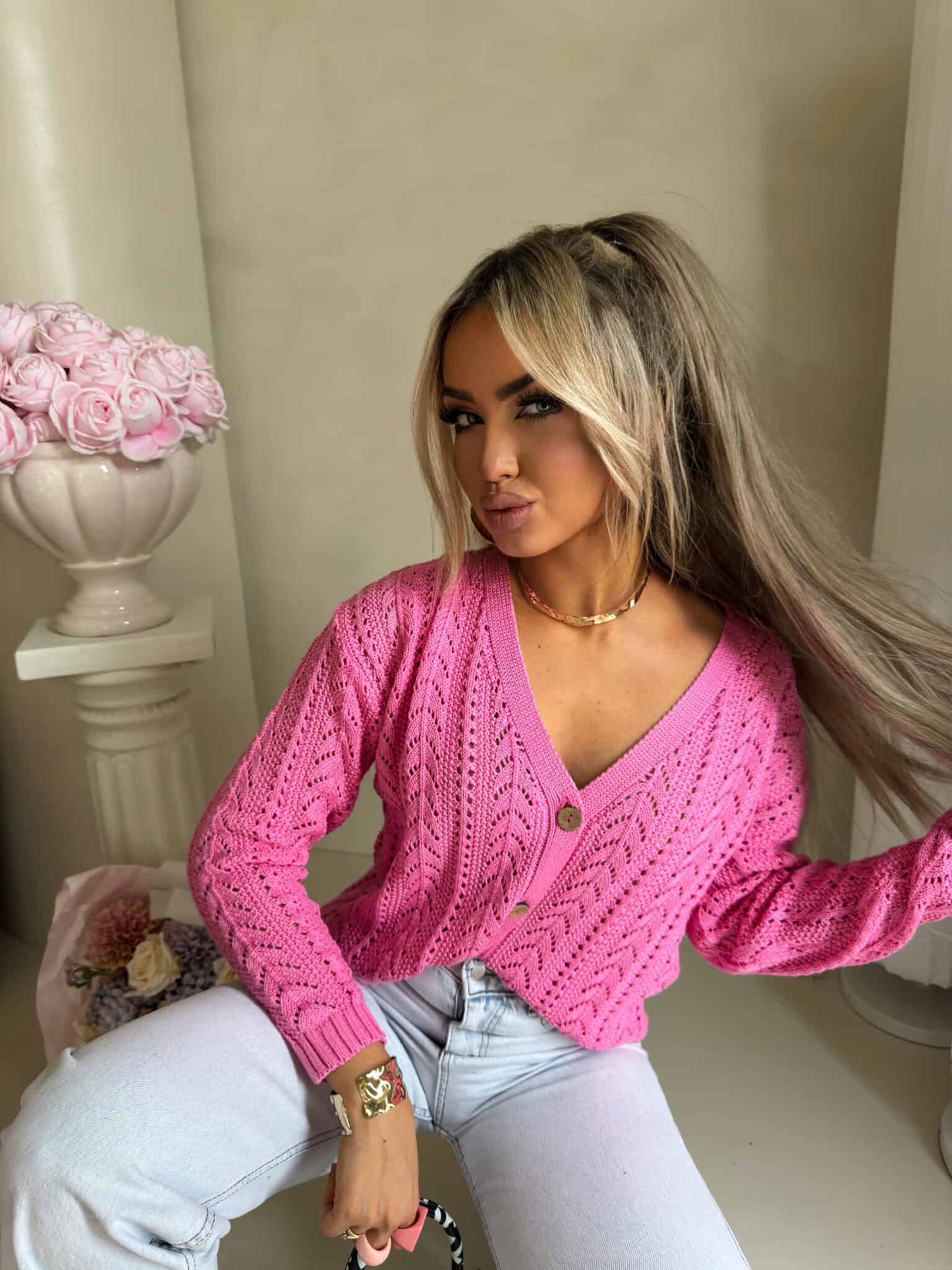 Strickjacke Strickpullover WOOD BY ME Pink