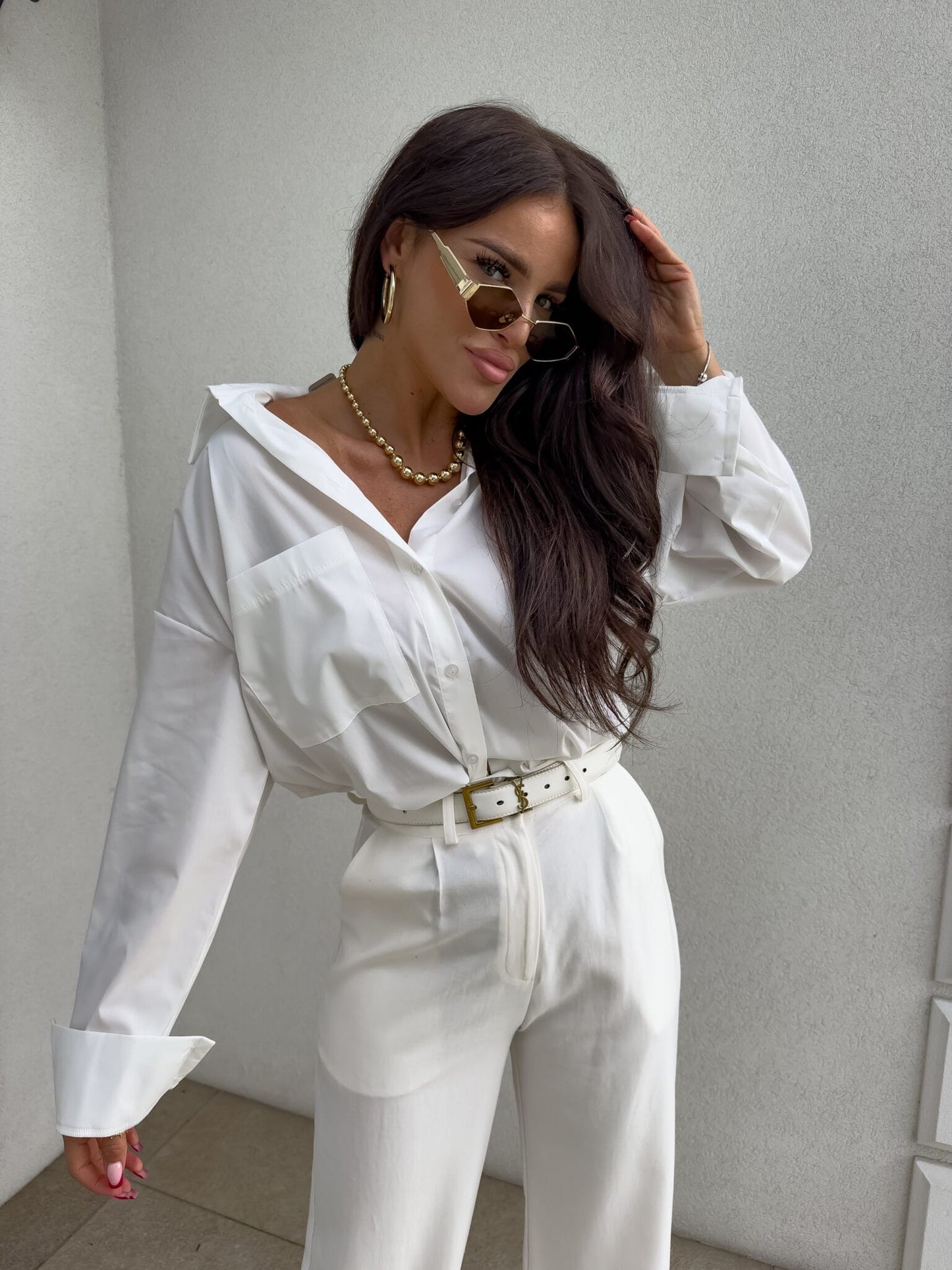 Damenbluse OVER SPRING POCKET Klassisch Weiß