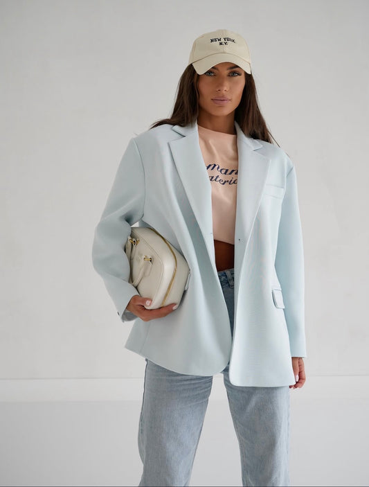Oversize Baumwollblazer Hellblau