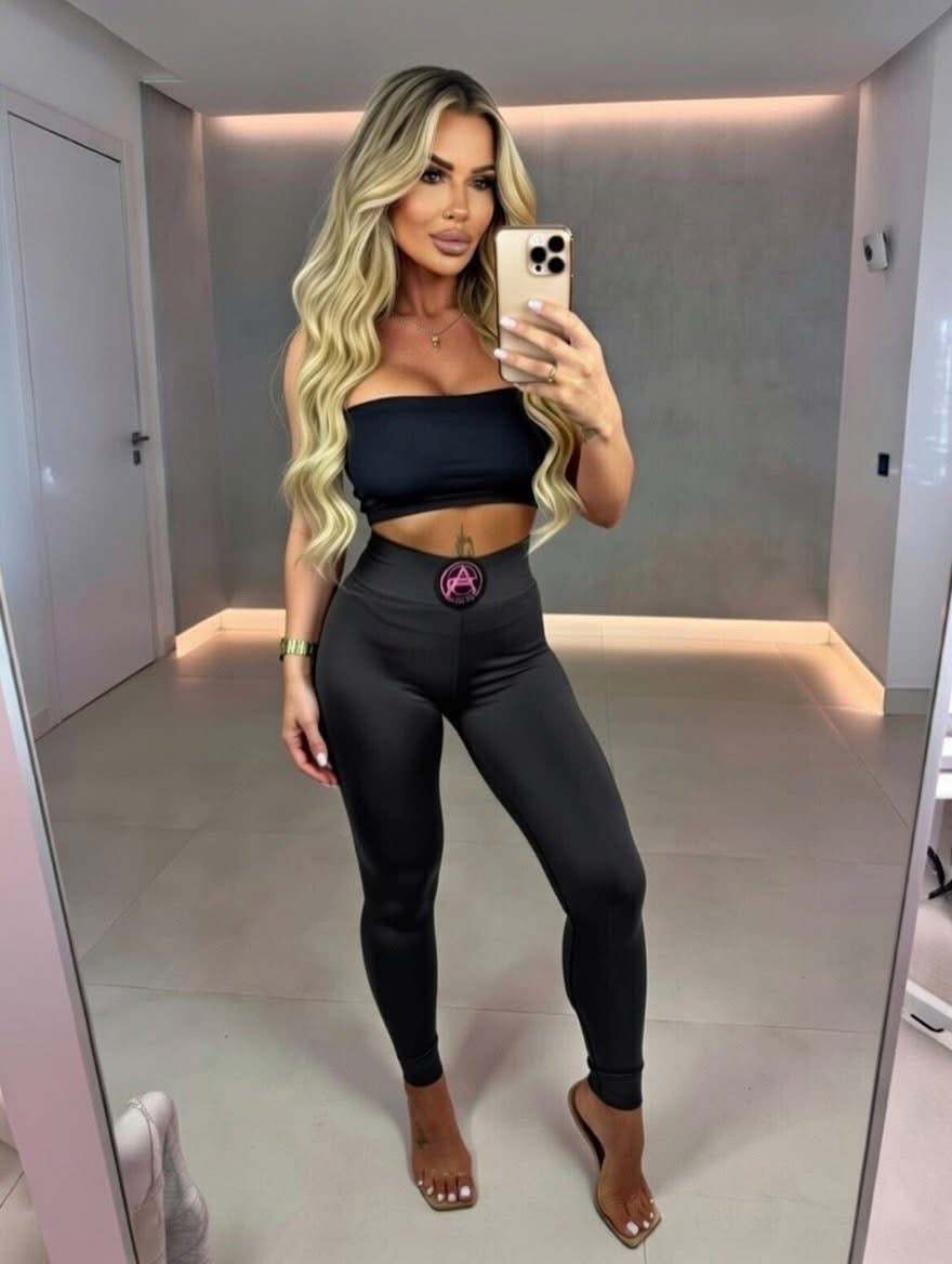 Damen Leggings mit Pink Logo | Schwarz