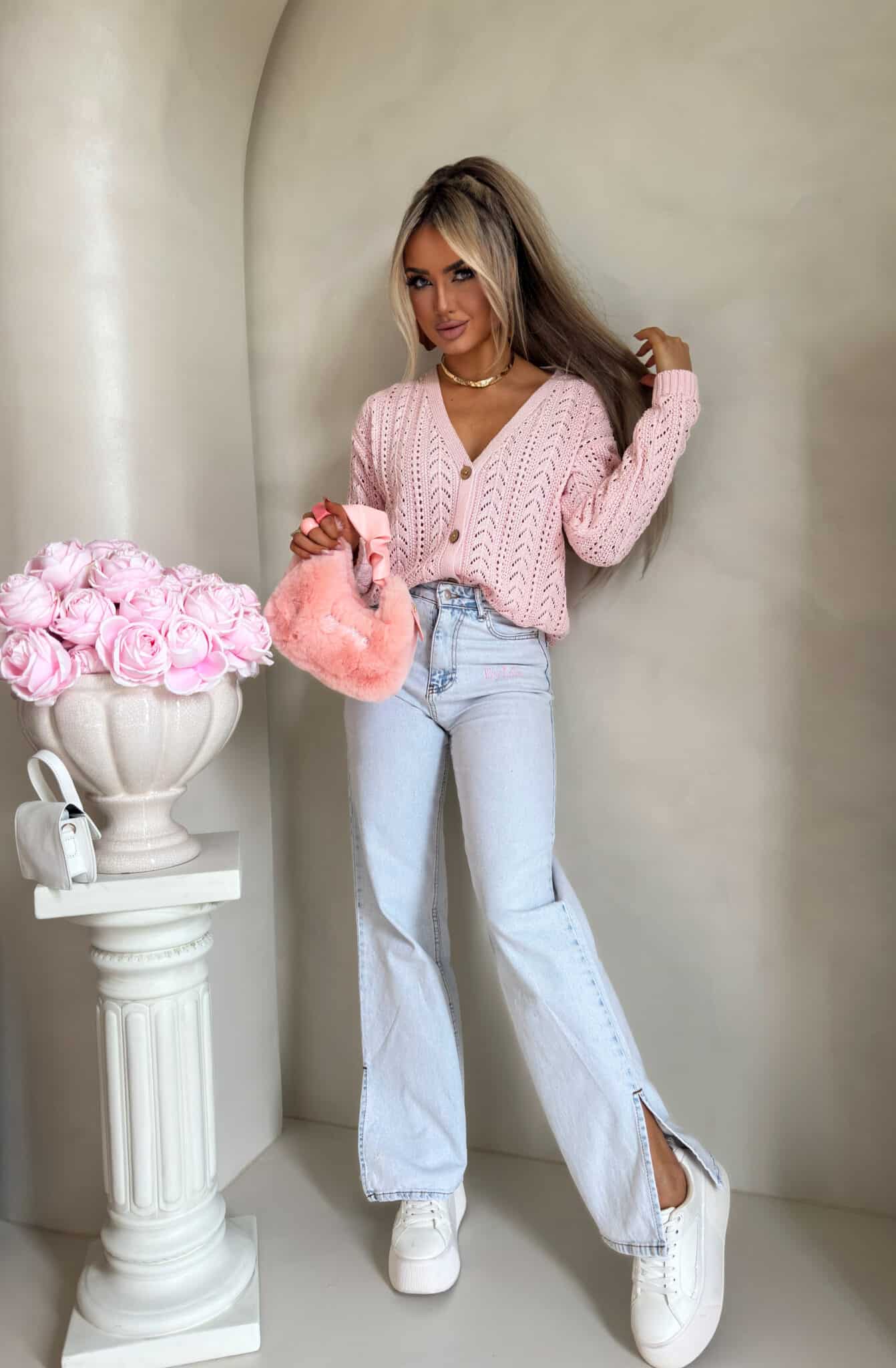 Strickjacke Strickpullover WOOD BY ME Altrosa