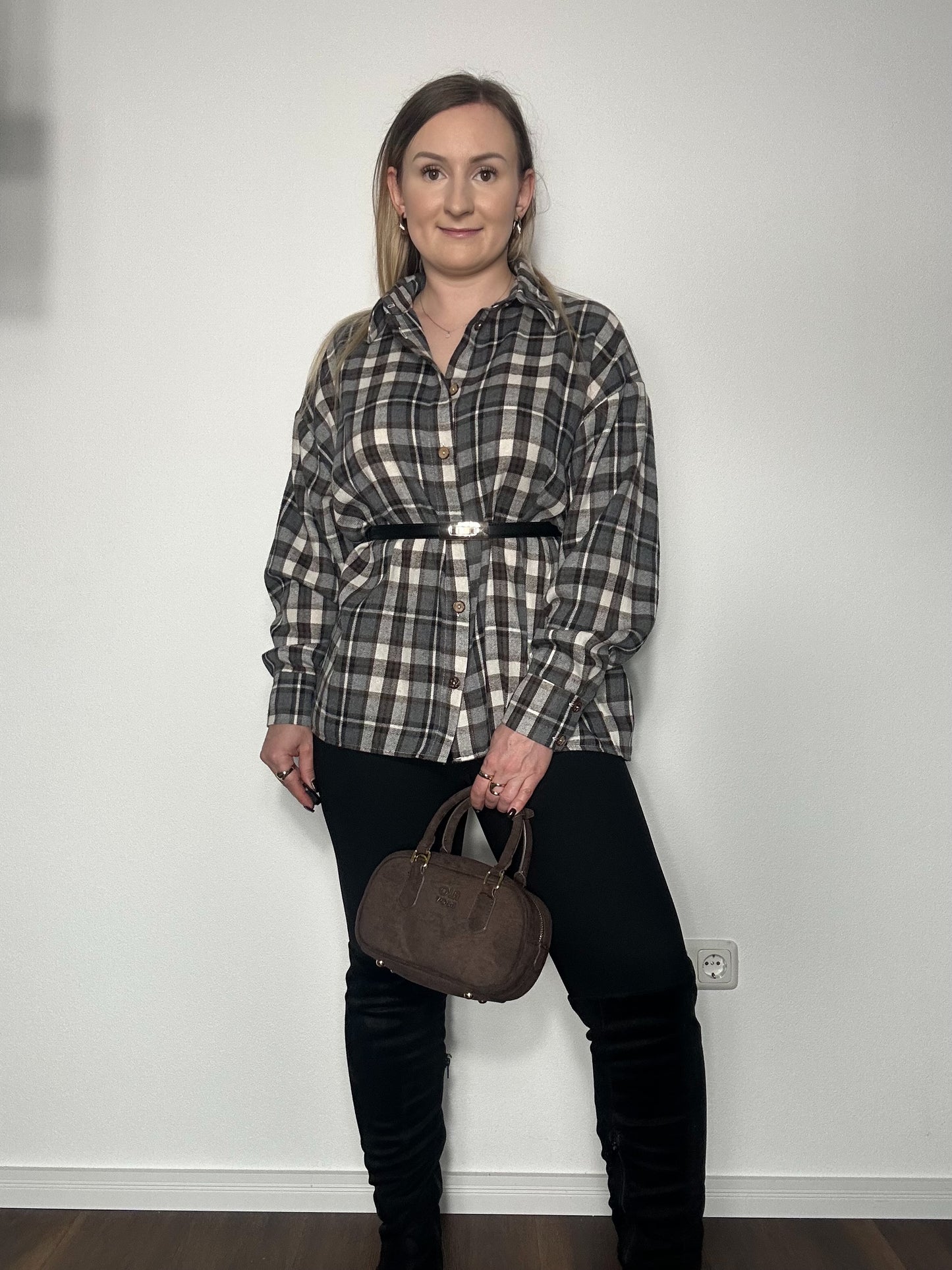 Damenbluse Karo Grau- schwarz
