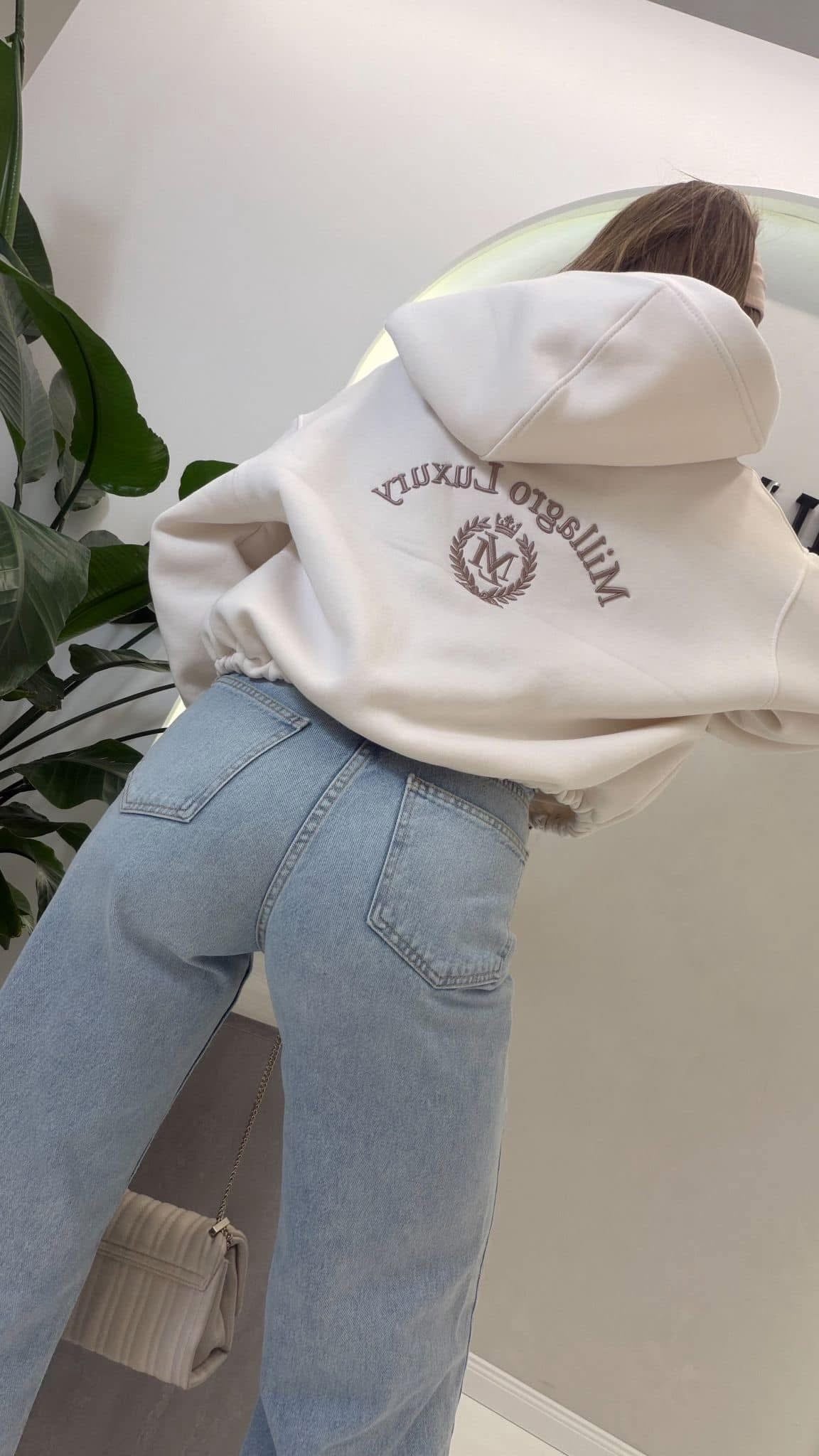 Sweatshirt Millagro mit Reisverschluss und Kapuze | Creme- Beige