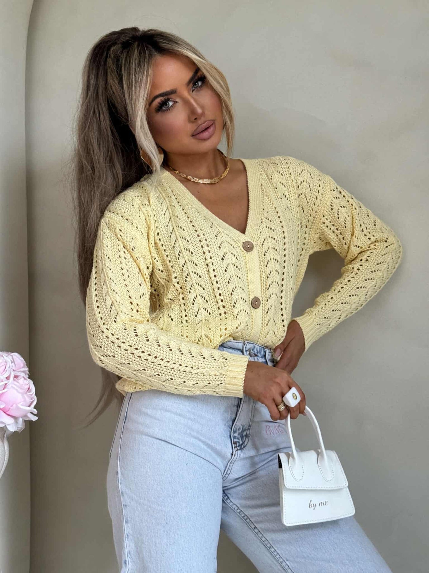 Strickjacke Strickpullover WOOD BY ME Gelb