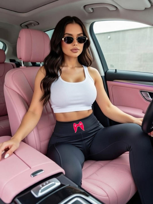 Damen Leggings mit pinke Flügel- Logo | Schwarz