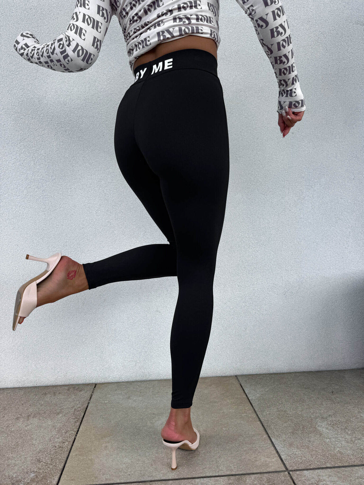 Leggings GYM white Logo by Me - Schwarz