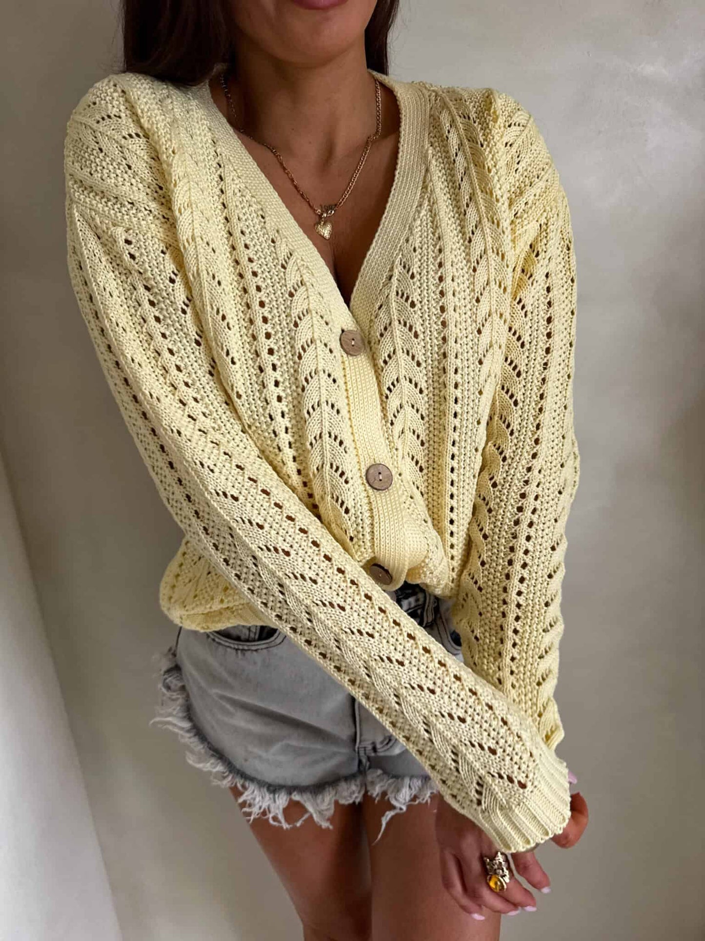 Strickjacke Strickpullover WOOD BY ME Gelb