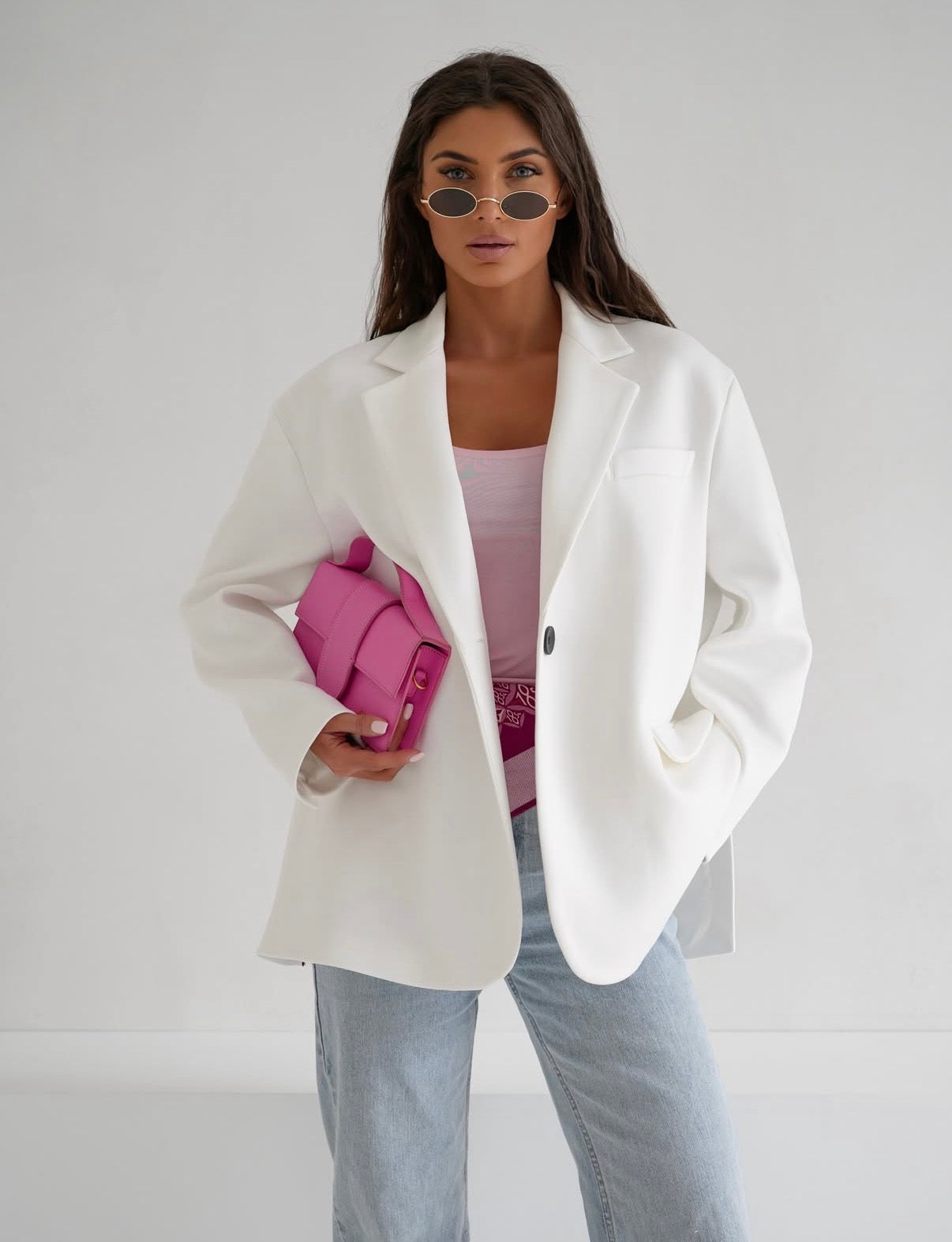 Oversize Baumwollblazer Weiß